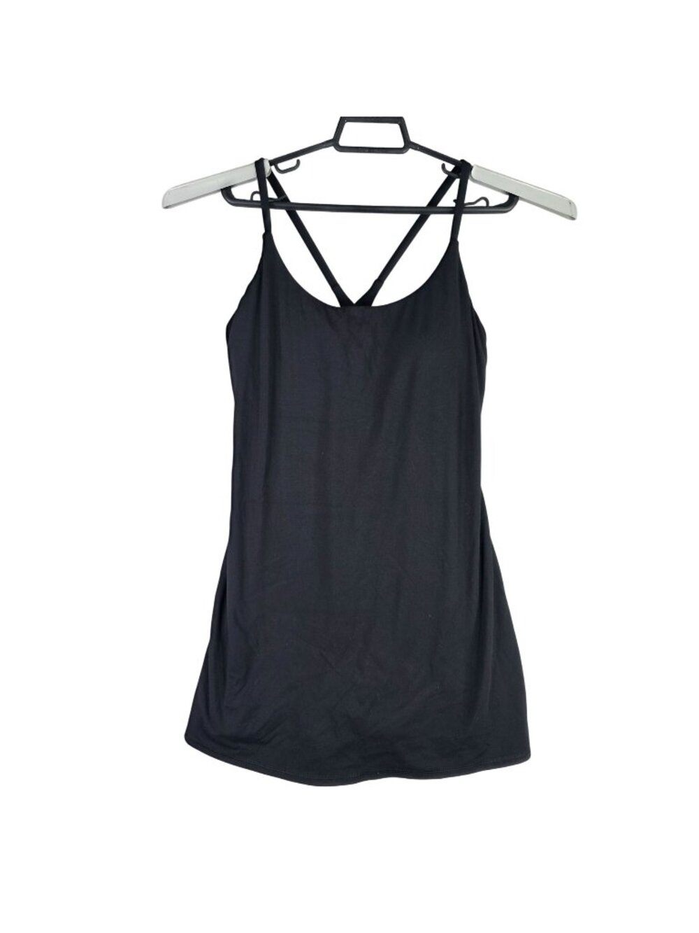 Womens Black Sleeveless Nylon Blend Stretch Cami Crisscross Back Straps Size L